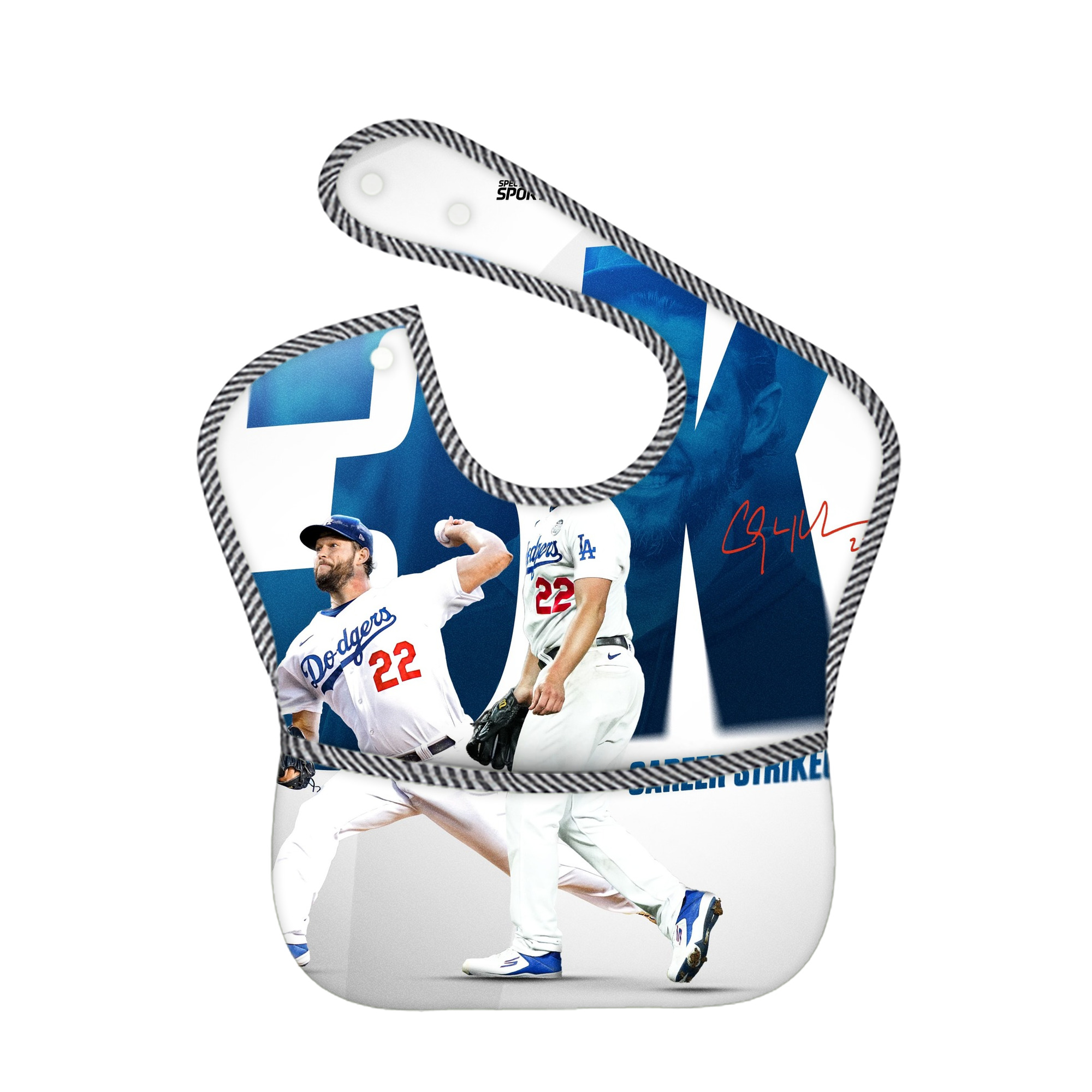 Clayton Kershaw  3K 9 Adjustable Waterproof Toddler Bib – Full-Print Durable Polyester – Foldable Crumb Pocket – Easy Snap Closure – Soft