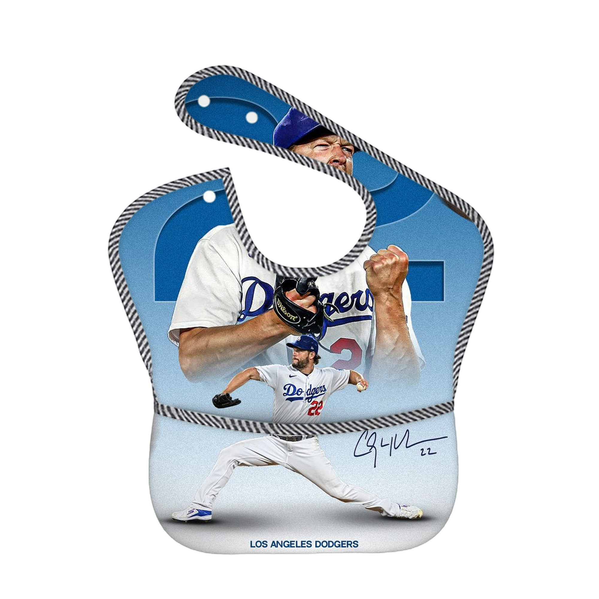 Clayton Kershaw 5 Adjustable Waterproof Toddler Bib – Full-Print Durable Polyester – Foldable Crumb Pocket – Easy Snap Closure – Soft