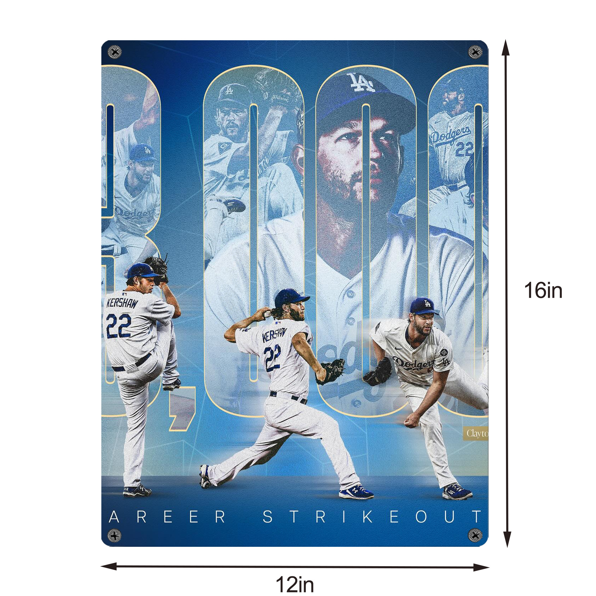 Clayton Kershaw  3K 6 Vintage Metal Tin Sign 12x16inch – Retro Wall Art Decor For Home, Bar, Kitchen, Bedroom, Office – Durable Iron Sheet Poster, Easy To Hang, Full-Color Printing