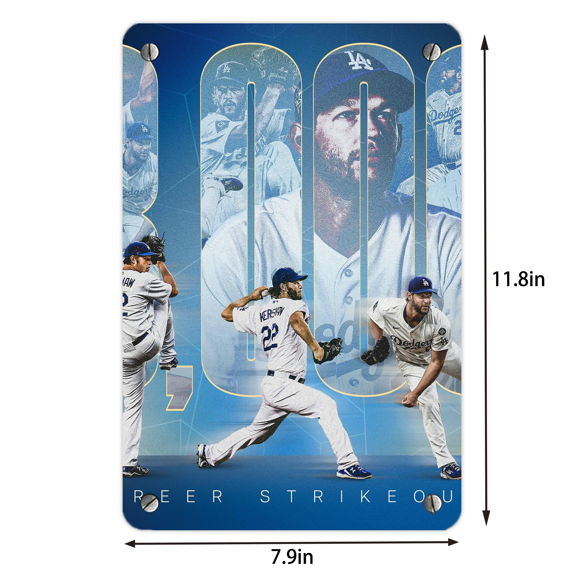 Clayton Kershaw  3K 6 Metal Tin Sign 8x12inch - High-Quality Full-Print Decorative Wall Art, Durable Rust-Resistant Metal Plaque For Living Room, Bedroom, Kitchen, Office, Bar Décor