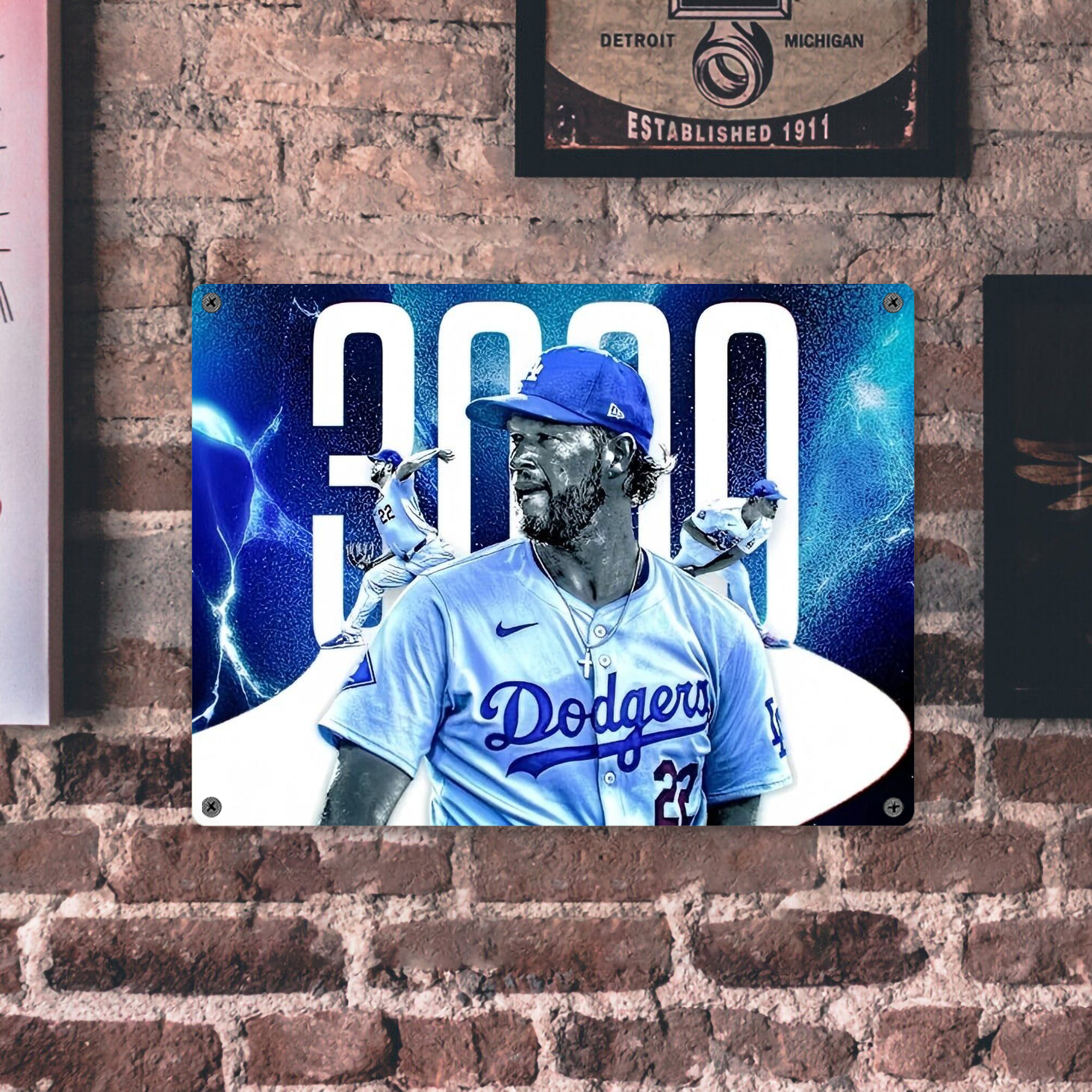 Clayton Kershaw  3K 2 Vintage Metal Tin Sign 16x12 – Full-Print Iron Wall Decor – Durable, Fade-Resistant – Easy To Hang – Ideal For Home, Bar, Kitchen & Office Decor