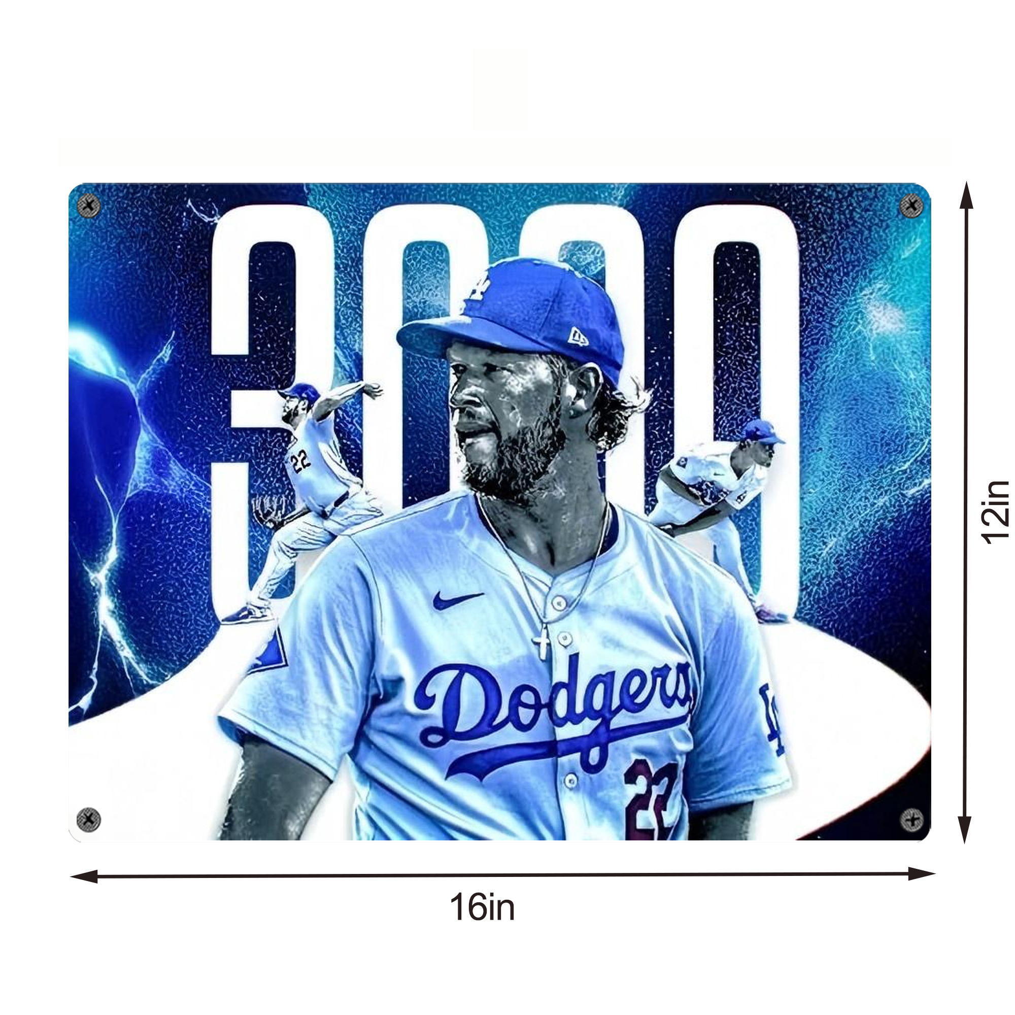 Clayton Kershaw  3K 2 Vintage Metal Tin Sign 16x12 – Full-Print Iron Wall Decor – Durable, Fade-Resistant – Easy To Hang – Ideal For Home, Bar, Kitchen & Office Decor