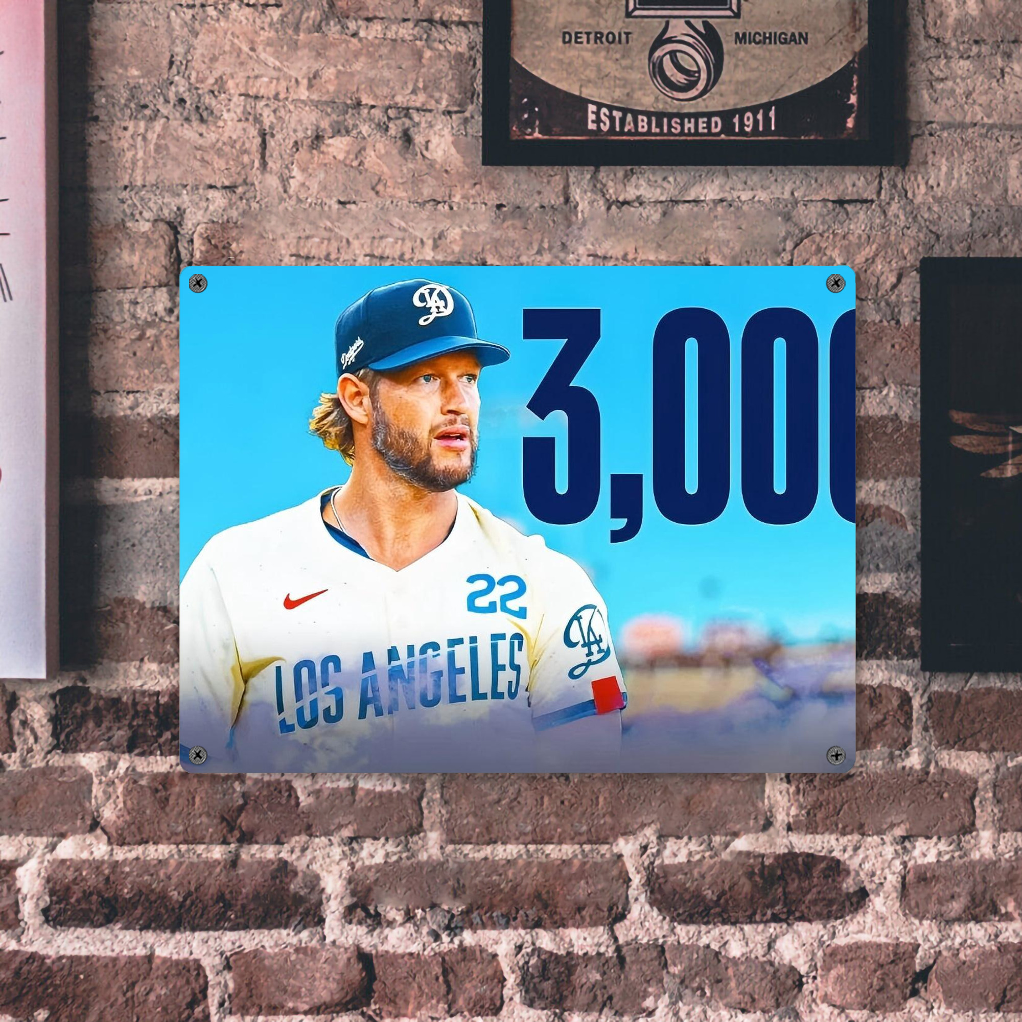 Clayton Kershaw  3K 13 Vintage Metal Tin Sign 16x12 – Full-Print Iron Wall Decor – Durable, Fade-Resistant – Easy To Hang – Ideal For Home, Bar, Kitchen & Office Decor