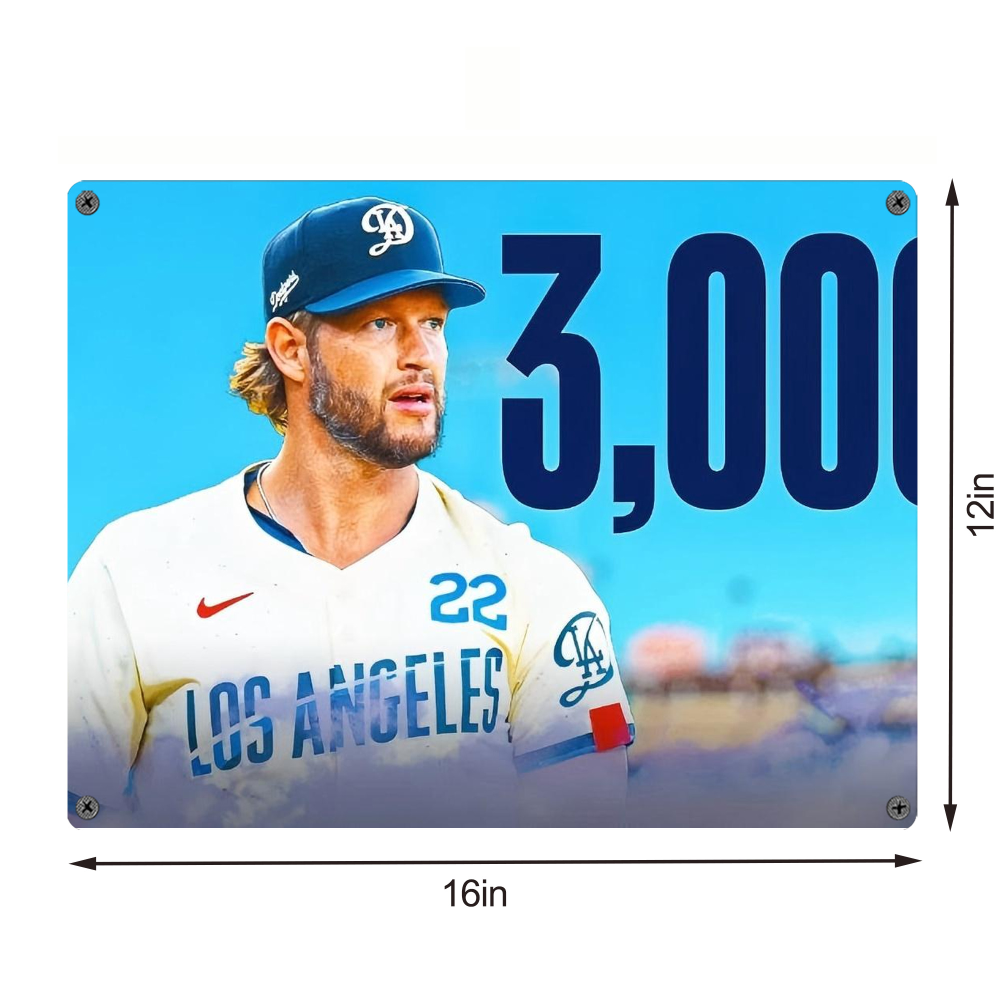 Clayton Kershaw  3K 13 Vintage Metal Tin Sign 16x12 – Full-Print Iron Wall Decor – Durable, Fade-Resistant – Easy To Hang – Ideal For Home, Bar, Kitchen & Office Decor