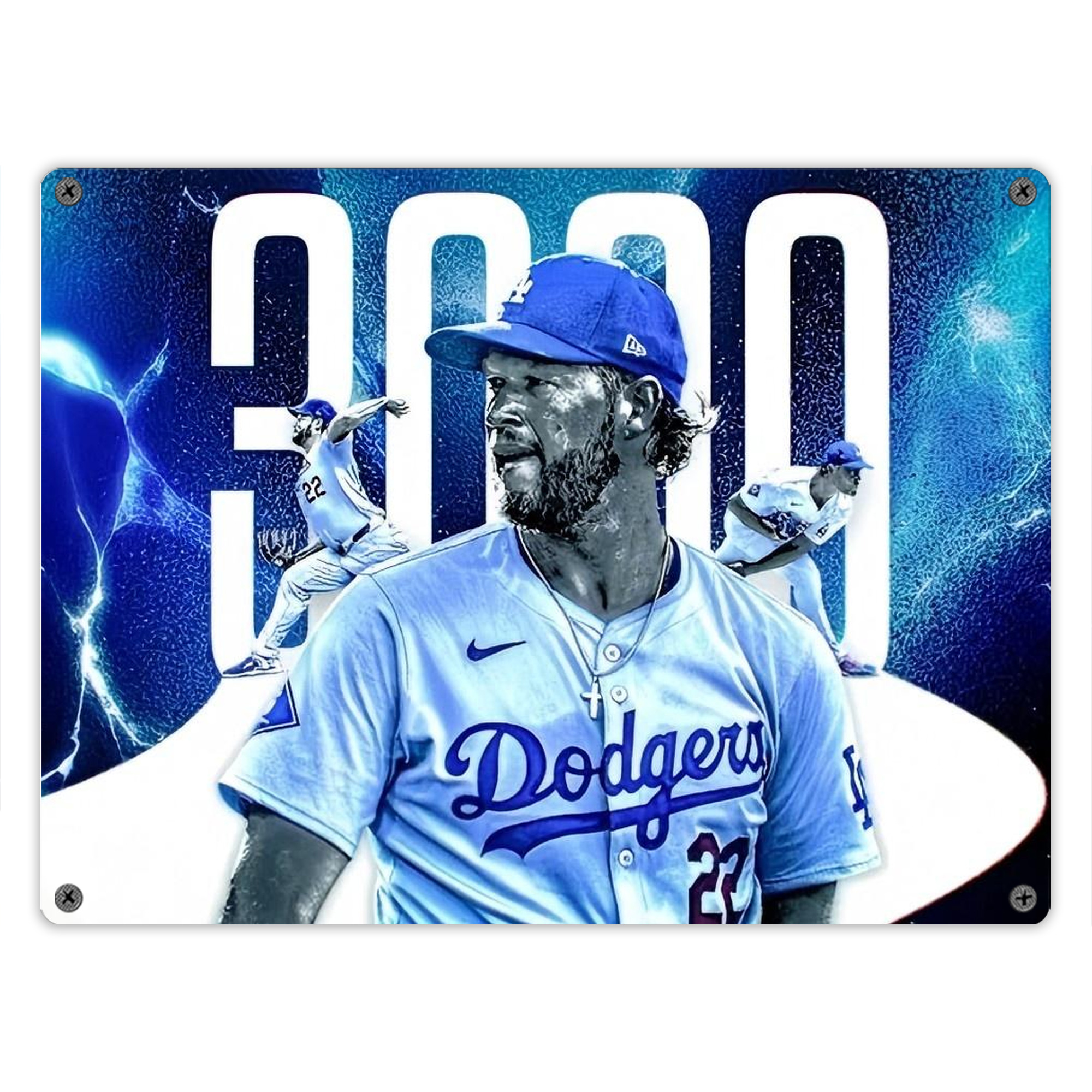 Clayton Kershaw  3K 2 Vintage Metal Tin Sign 16x12 – Full-Print Iron Wall Decor – Durable, Fade-Resistant – Easy To Hang – Ideal For Home, Bar, Kitchen & Office Decor