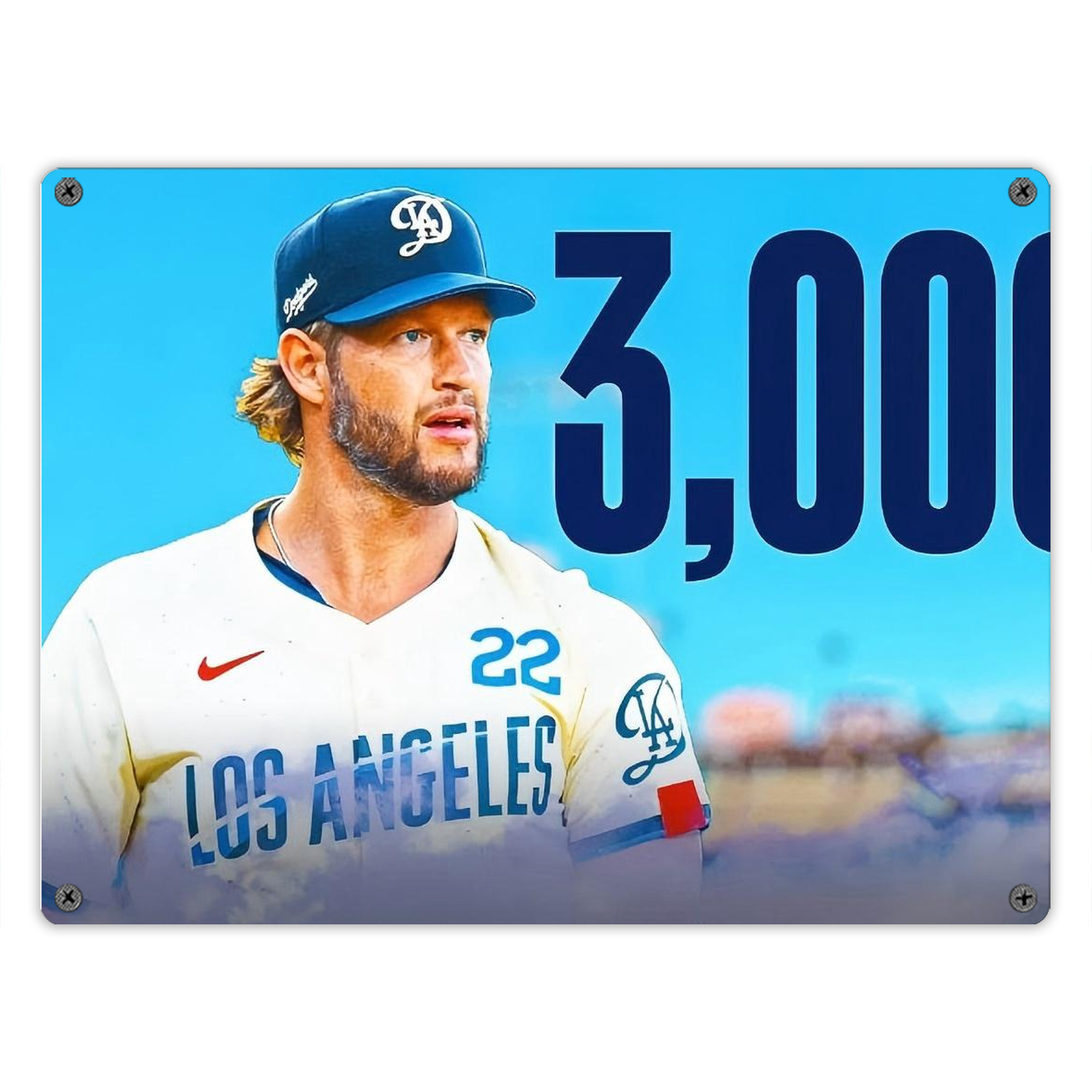 Clayton Kershaw  3K 13 Vintage Metal Tin Sign 16x12 – Full-Print Iron Wall Decor – Durable, Fade-Resistant – Easy To Hang – Ideal For Home, Bar, Kitchen & Office Decor