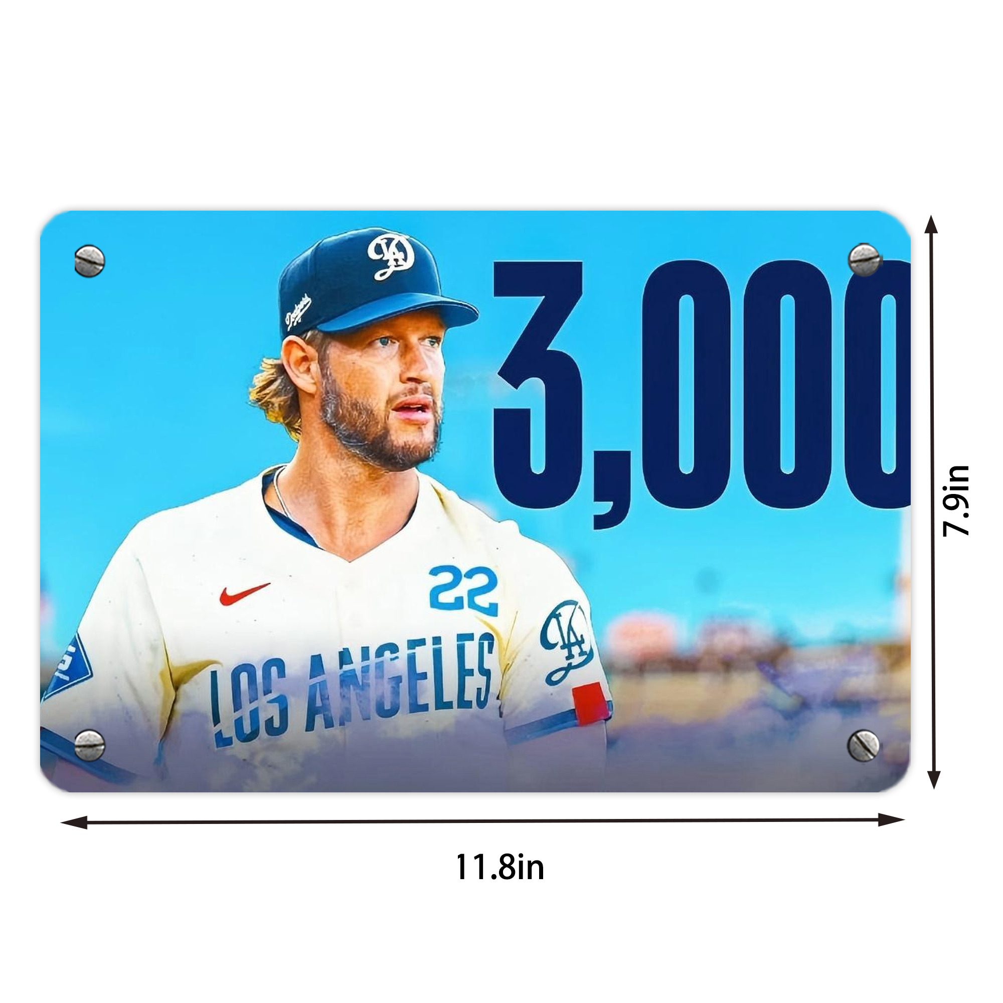Clayton Kershaw  3K 13 Metal Tin Sign 12x8inch - Premium Full-Print Decorative Wall Art, Durable Rust-Resistant Metal Plaque For Living Room, Bedroom, Kitchen, Office, Bar Décor