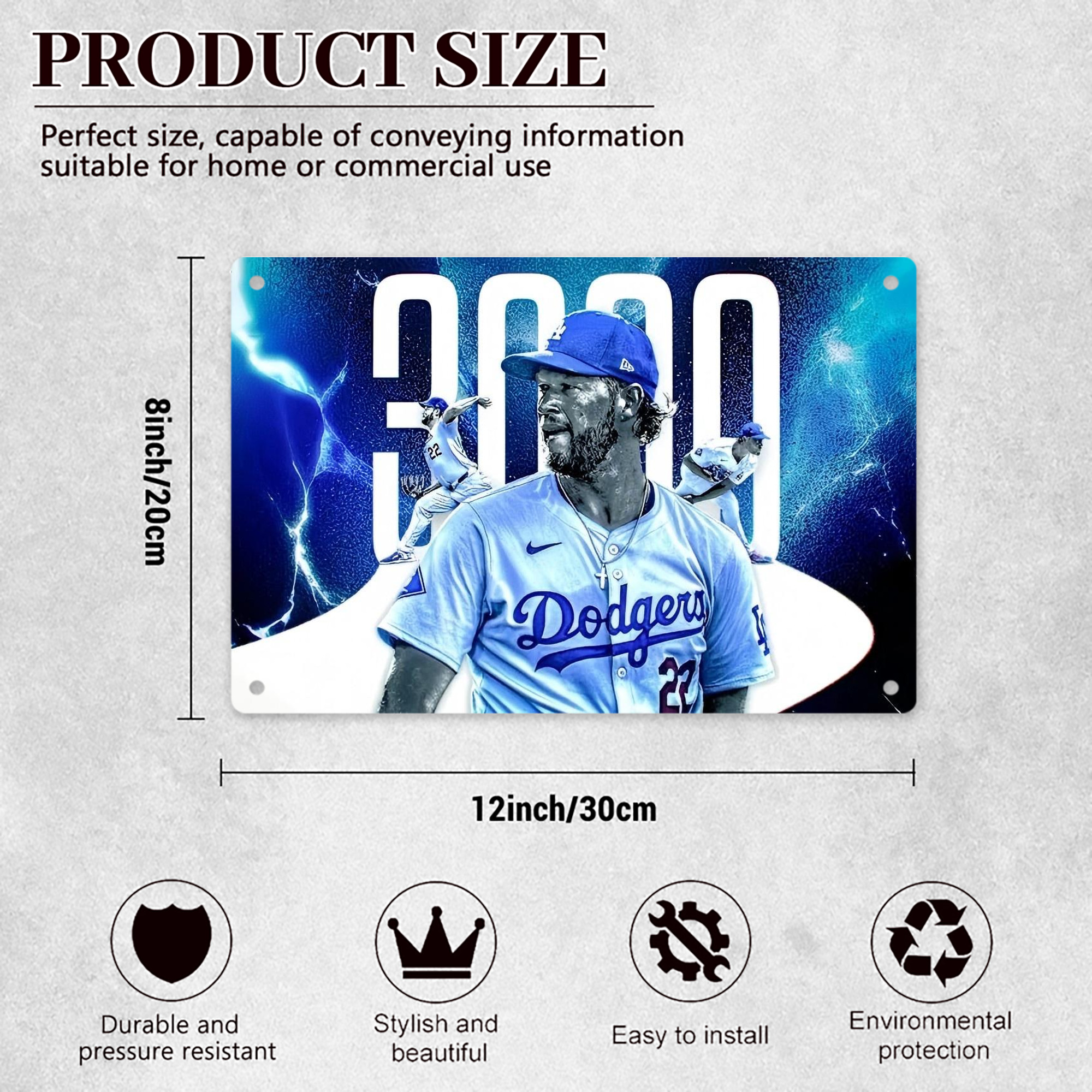 Clayton Kershaw  3K 2 Decorative Aluminum Plaque – Horizontal Design – Durable, Stylish, Easy To Install – Ideal For Home, Office, Bar, And More