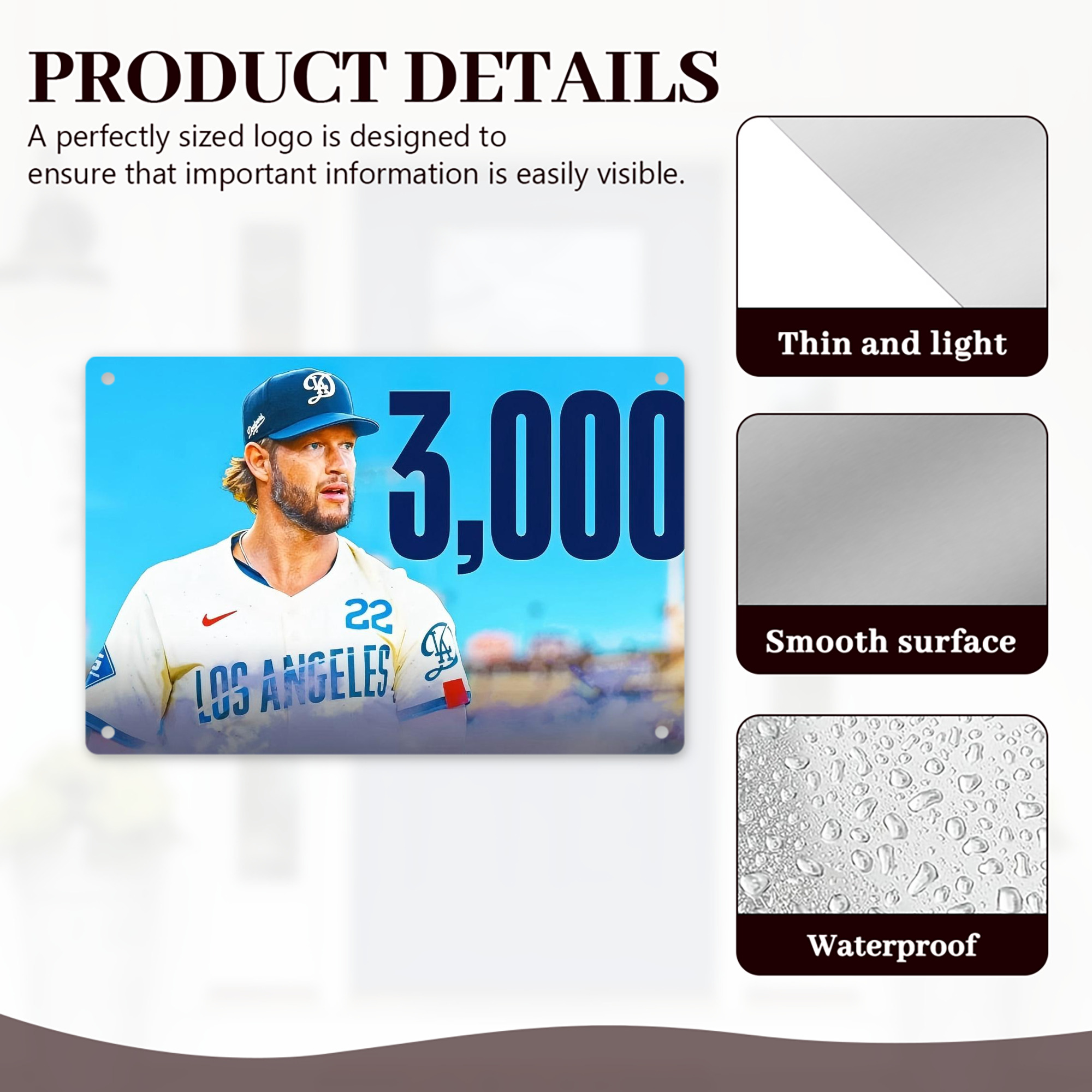 Clayton Kershaw  3K 13 Decorative Aluminum Plaque – Horizontal Design – Durable, Stylish, Easy To Install – Ideal For Home, Office, Bar, And More