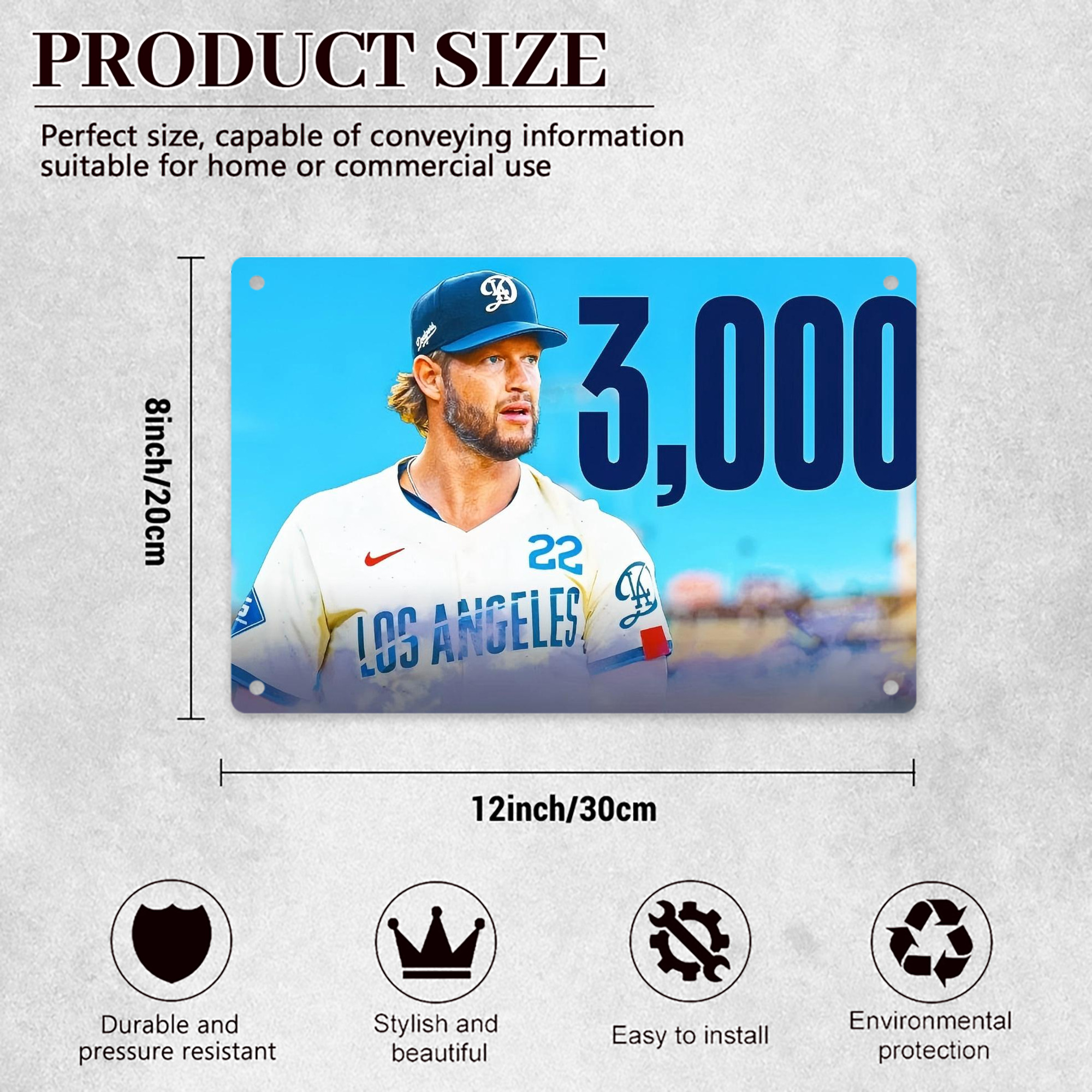 Clayton Kershaw  3K 13 Decorative Aluminum Plaque – Horizontal Design – Durable, Stylish, Easy To Install – Ideal For Home, Office, Bar, And More