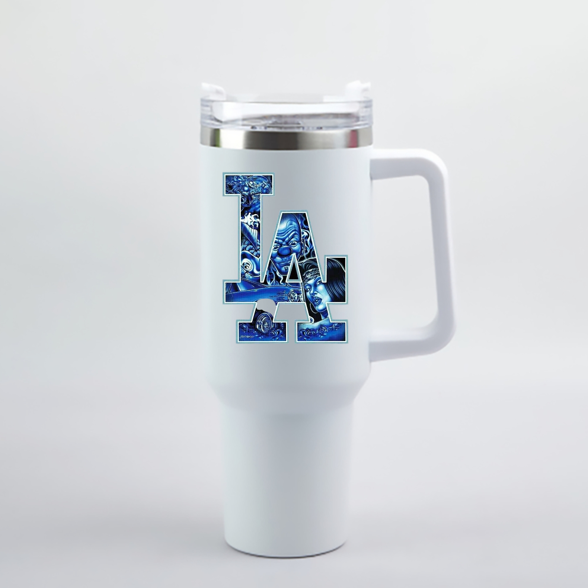  40oz Handle Car Cup With Crystal Sticker Design – Durable Stainless Steel Travel Mug With Reusable Straw – Double Wall Insulated