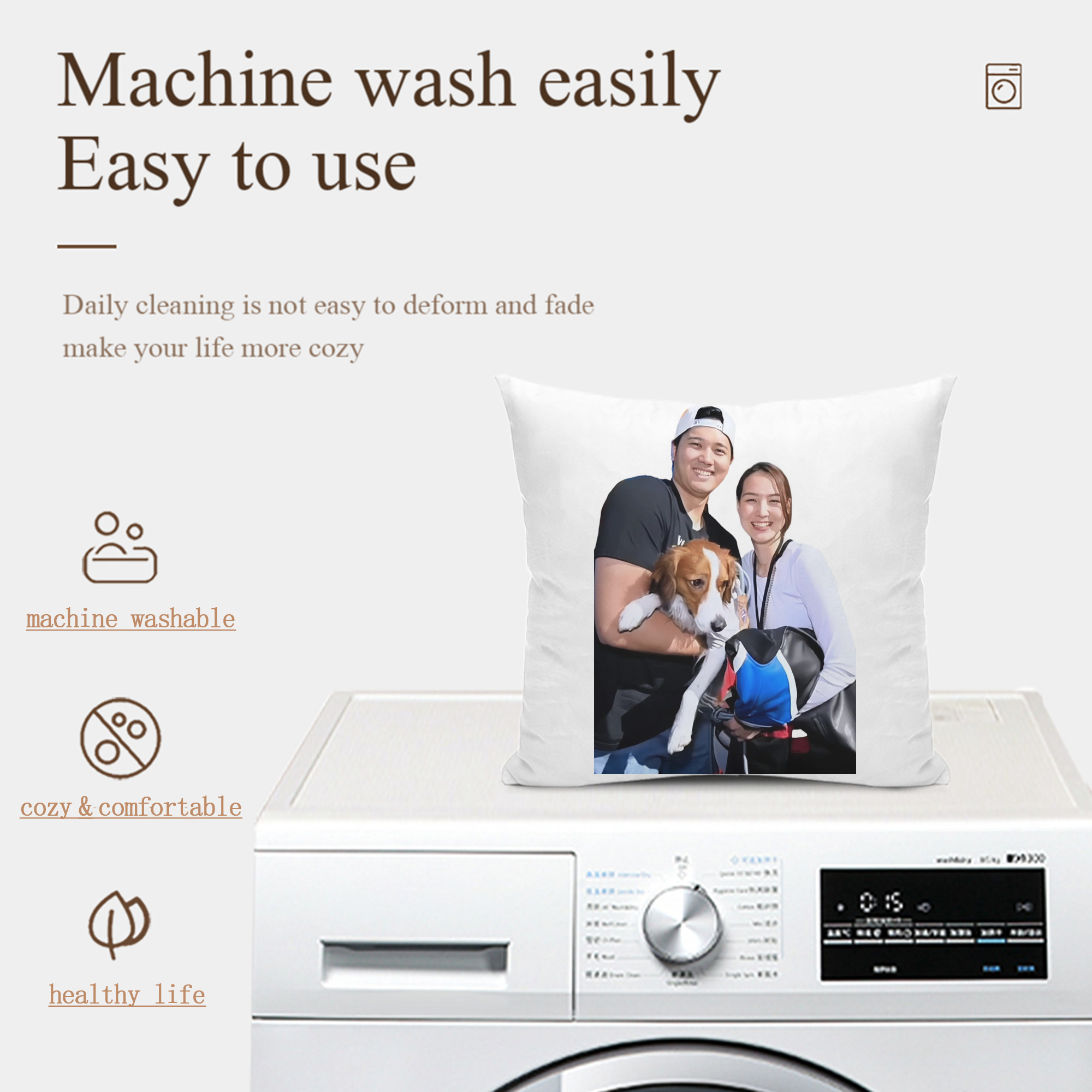  Soft Polyester Pillow Cover With Insert – Double-Sided Design, Invisible Zipper, Durable & Breathable – Easy Care Cushion Set