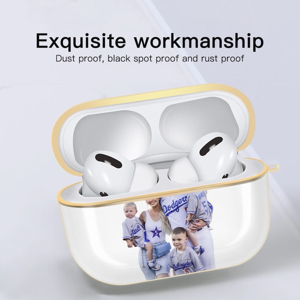  Luxury Gold AirPods Pro Case With Keychain, Flexible PC Material, Full Protection, Precise Cutouts, Anti-Fingerprint, Washable, Durable Design